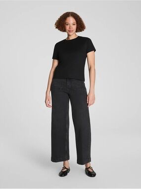 SPANXshape Authentic 360 Black Cropped Wide Leg Jeans w/ Patch Pockets - Large/R